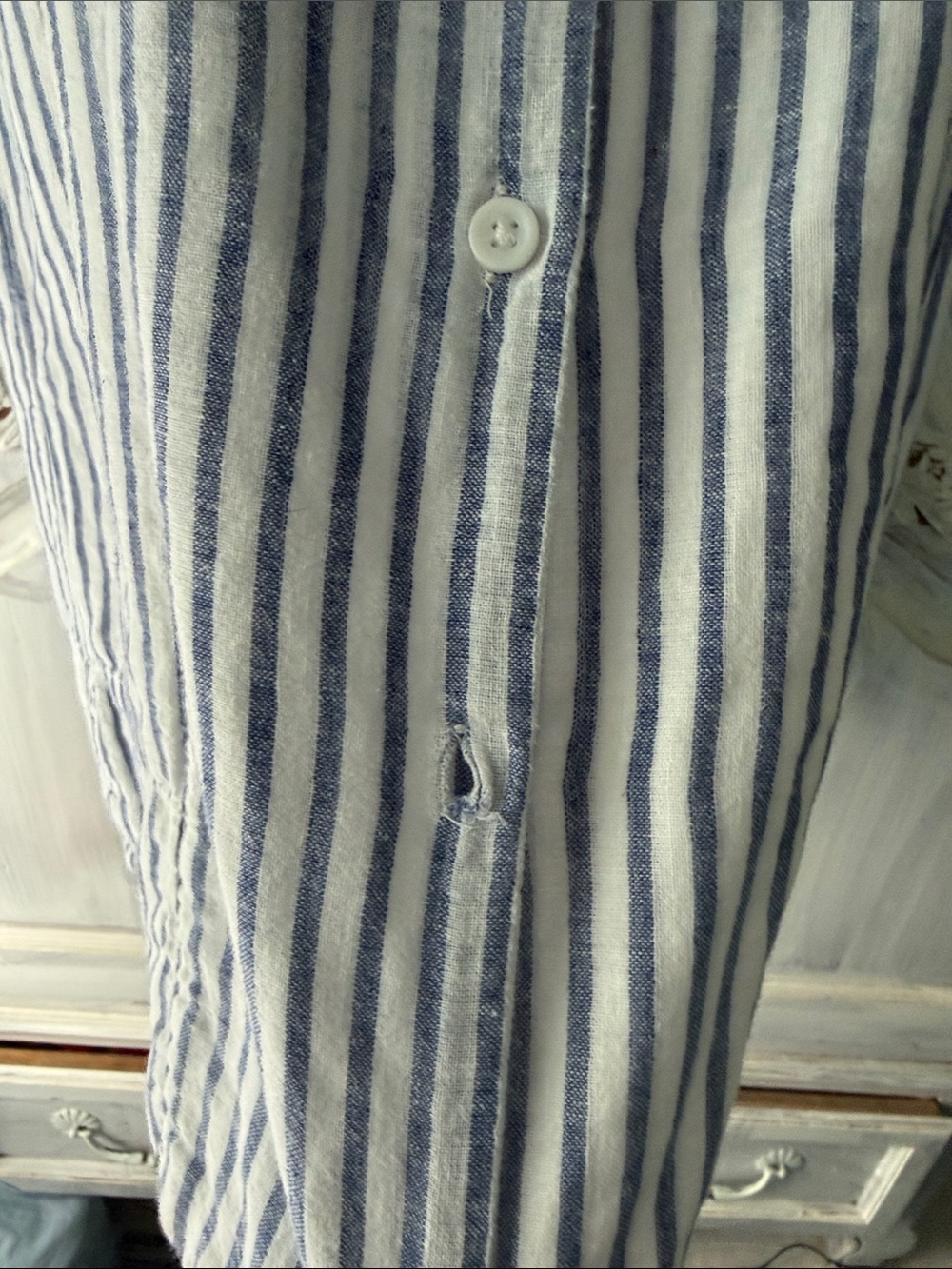 BEACH LUNCH LOUNGE SLEEVELESS 100% Cotton & Linen Blue Stripe ButtoN Dress Med - Picture 11 of 11